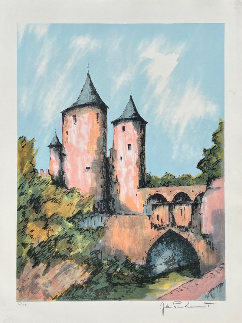 JEAN PIERRE LAURENT Castle above Bridge Hand Signed Limited Edition Lithograph