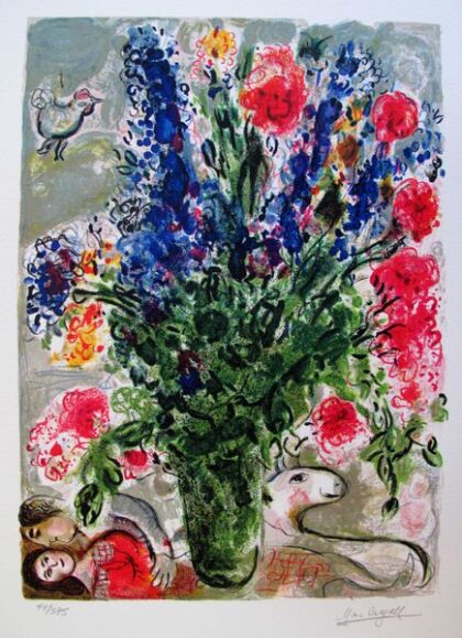 Marc Chagall LES LUPINS BLEU Limited Edition Facsimile Signed Small Giclee