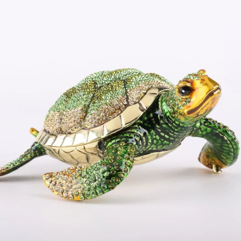 Swarovski Sea Turtle Trinket Box Figurine Rhinestones Green 6" Long