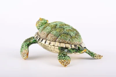 Swarovski Sea Turtle Trinket Box Figurine Rhinestones Green