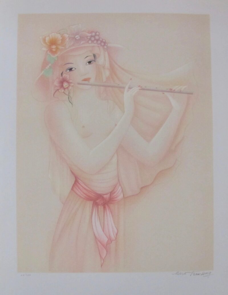 MARA TRANLONG 1975 Hand Signed Limited Edition Lithograph FLUTE PLAYER