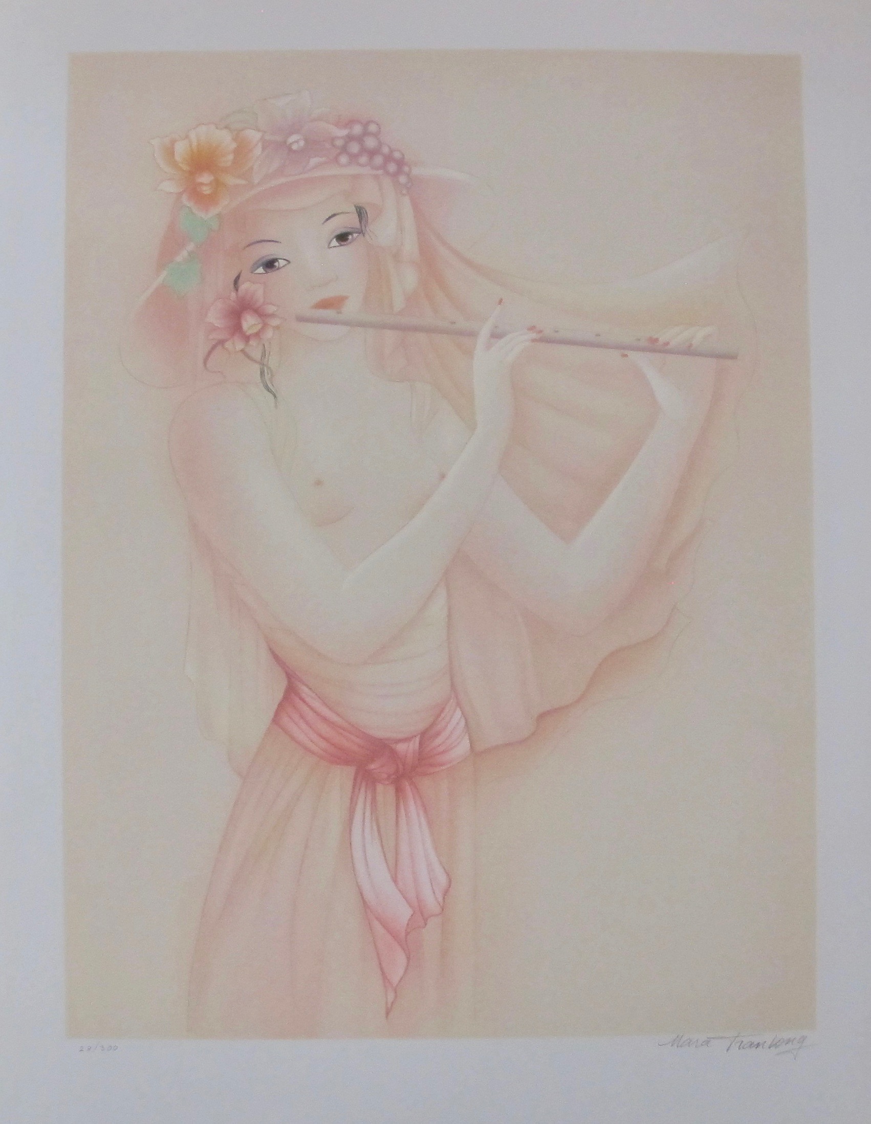 MARA TRANLONG 1975 Hand Signed Limited Edition Lithograph FLUTE PLAYER