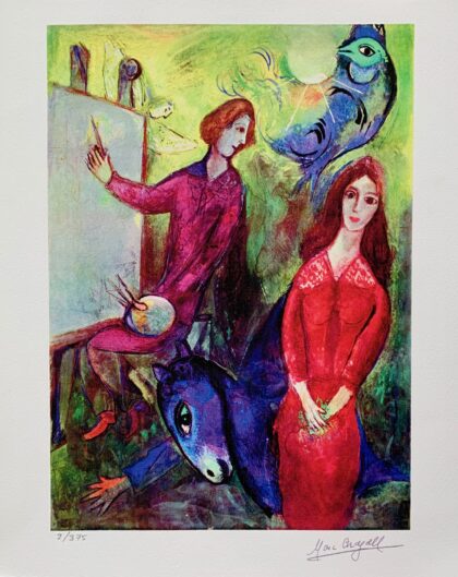 Marc Chagall ARTIST & HIS MODEL Limited Edition Facsimile Signed Giclee 12" x 10"