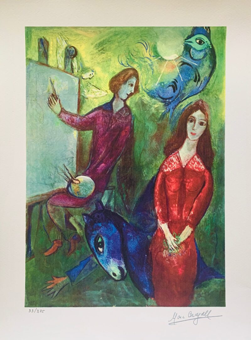 Marc Chagall ARTIST & HIS MODEL Limited Edition Facsimile Signed Small Giclee