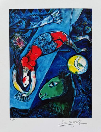 Marc Chagall BLUE CIRCUS Facsimile Signed Limited Edition Giclee 16 x 11.5