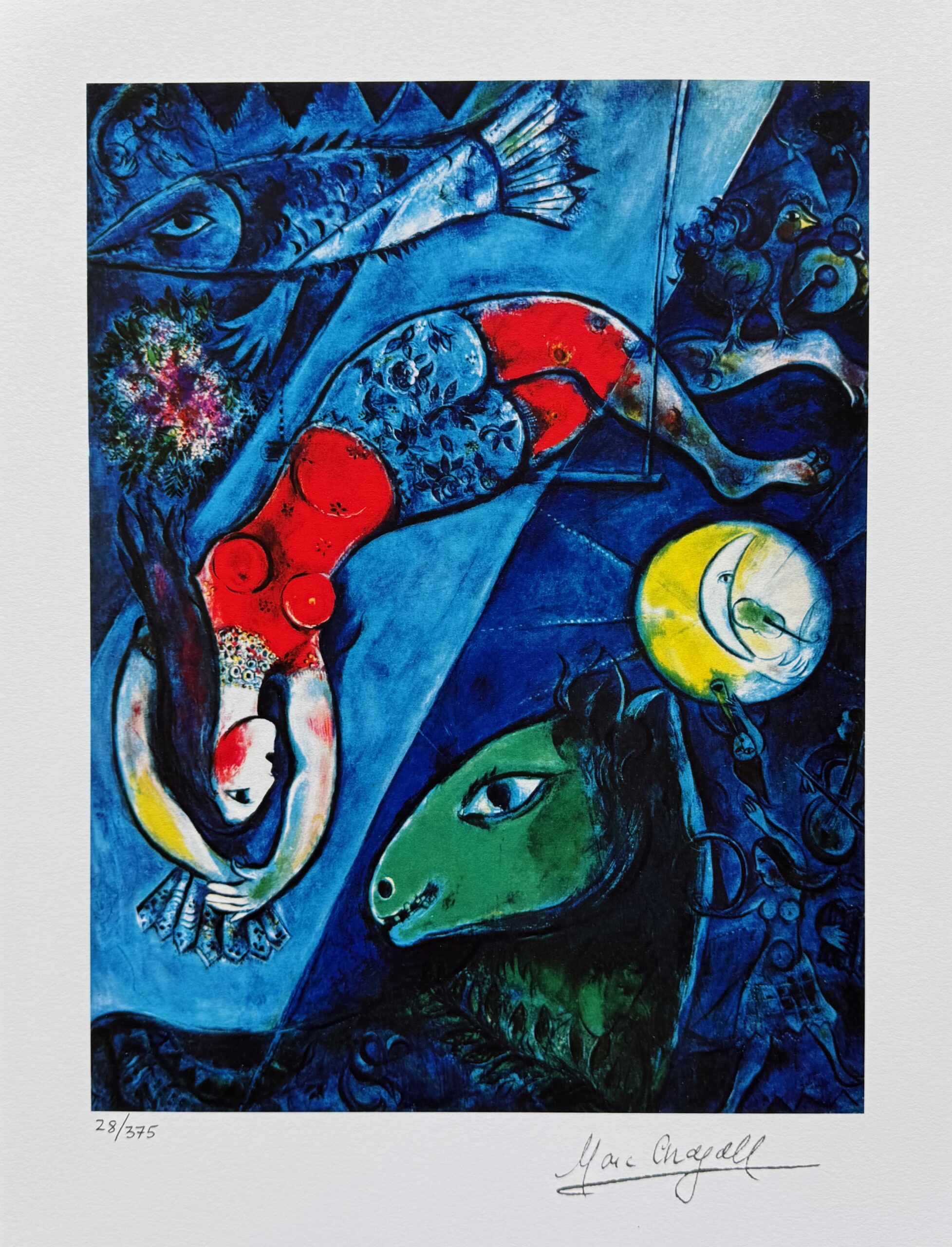 Marc Chagall BLUE CIRCUS Facsimile Signed Limited Edition Giclee 16 x 11.5