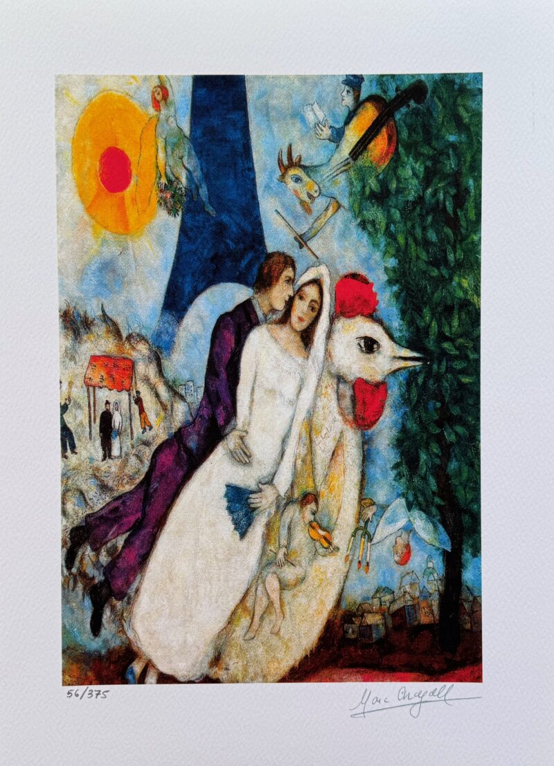 Marc Chagall BRIDE & GROOM OF EIFFEL TOWER Facsimile Signed Giclee Art 16 x 12