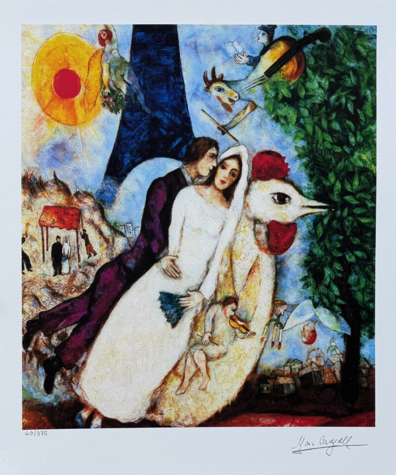 Marc Chagall BRIDE & GROOM OF EIFFEL TOWER Facsimile Signed Giclee Art 20 x 17