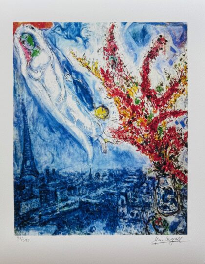 Marc Chagall FLOWERS OVER PARIS Facsimile Signed Limited Edition Giclee 16" x 12"