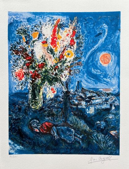 Marc Chagall LA DORMEUSE AUX FLEURS Limited Edition Facsimile Signed Giclee 17" x 12"