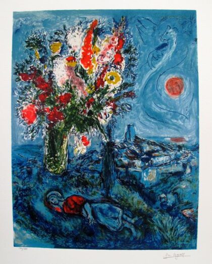 Marc Chagall LA DORMEUSE AUX FLUERS Limited Edition Facsimile Signed Giclee 22" x 17"