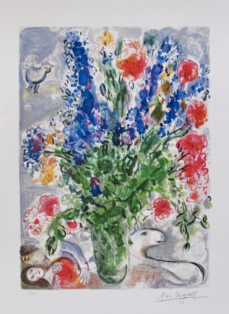 Marc Chagall LES LUPINS BLEU Limited Edition Facsimile Signed Large Giclee