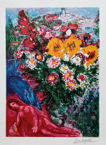 Marc Chagall LES SOUCIS Signed Limited Edition Giclee 34" x 22"