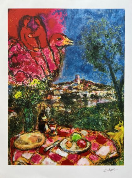 Marc Chagall LOVERS OVER CITY Limited Edition Signed Giclee 31" x 23"