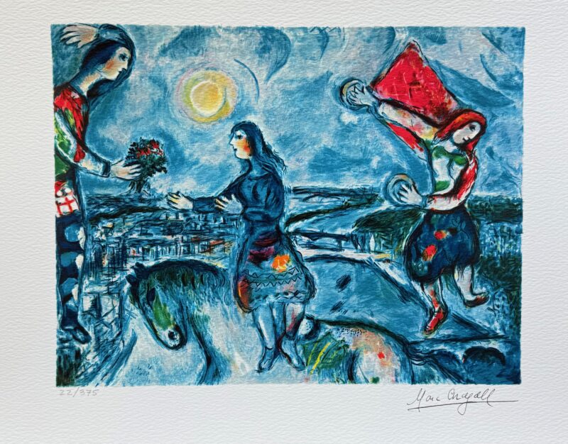 Marc Chagall LOVERS OVER PARIS Facsimile Signed Limited Edition Giclee 12" x 17"