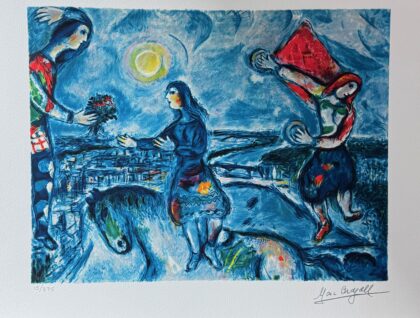 Marc Chagall LOVERS OVER PARIS Facsimile Signed & Numbered Giclee Art 15 x 24
