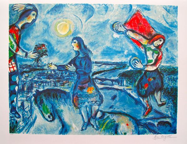 Marc Chagall LOVERS OVER PARIS Limited Edition Lithograph