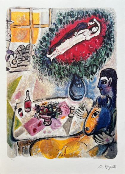 Marc Chagall ‘Sur La Route Du Village’ Signed Limited Edition Lithograph – 33x24 Unframed Impressionist Fantasy Art