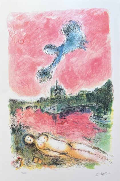 Marc Chagall VUE OF NOTRE DAME Limited Edition Facsimile Signed Giclee Art 34x23