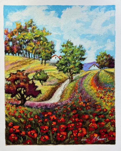 Mark Braver POPPY LANDSCAPE Hand Signed Limited Edition Serigraph Art 17 x 14