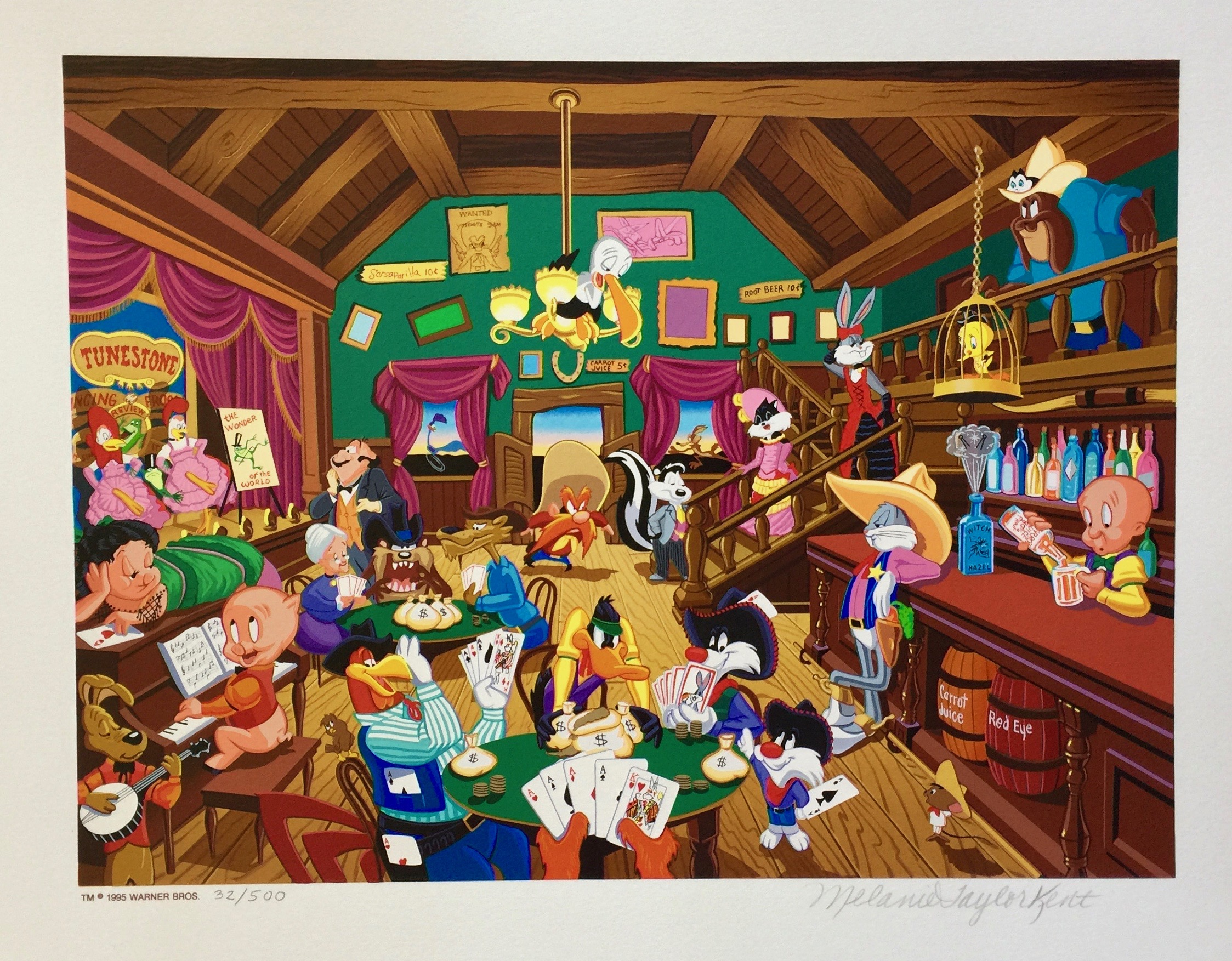Melanie Taylor Kent Tune Saloon Hand Signed Serigraph Looney Tunes