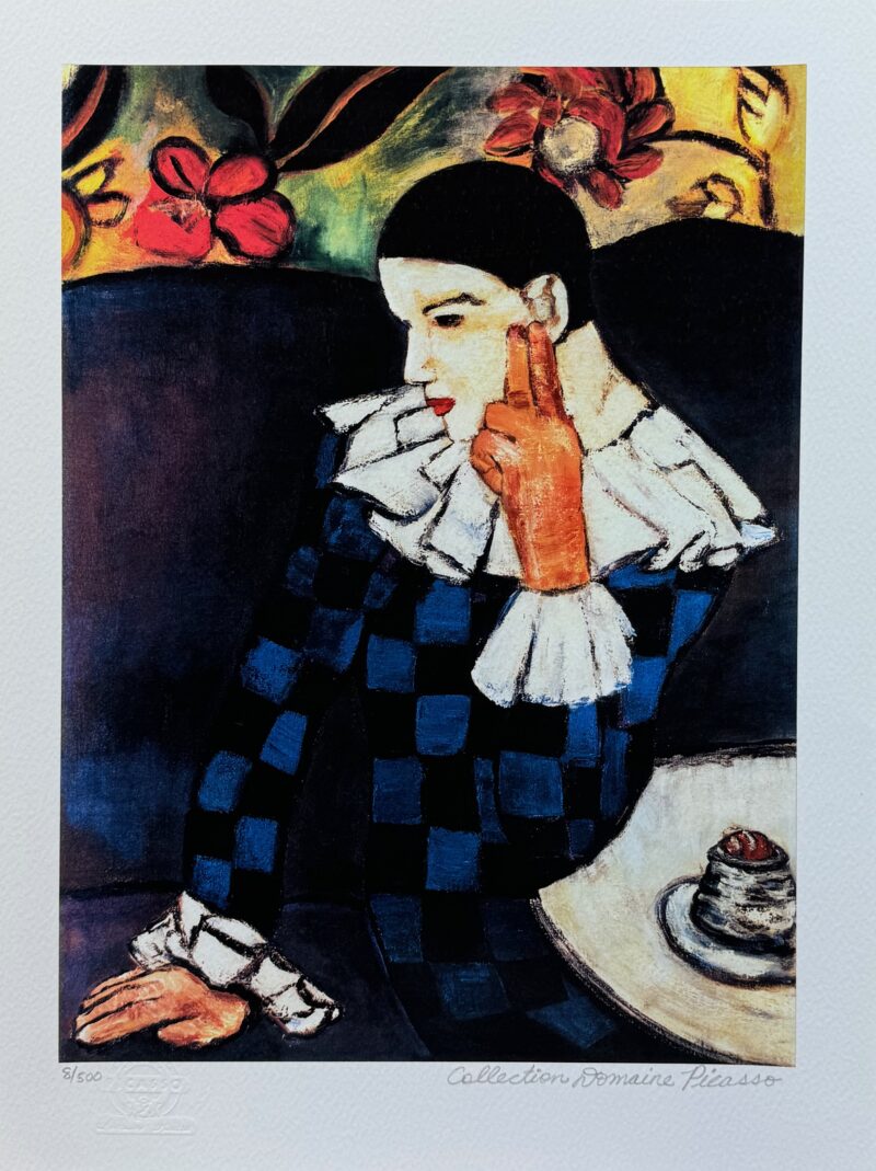 Pablo Picasso HARLEQUIN LEANING Estate Signed Giclee 16" x 12"