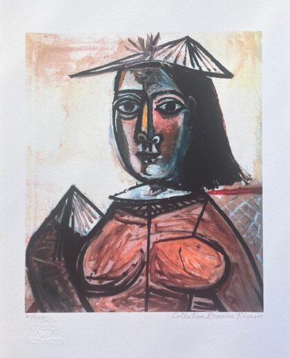 Pablo Picasso SEATED LADY WITH FAN HAT Estate Signed Limited Edition Giclee 16" x 12"