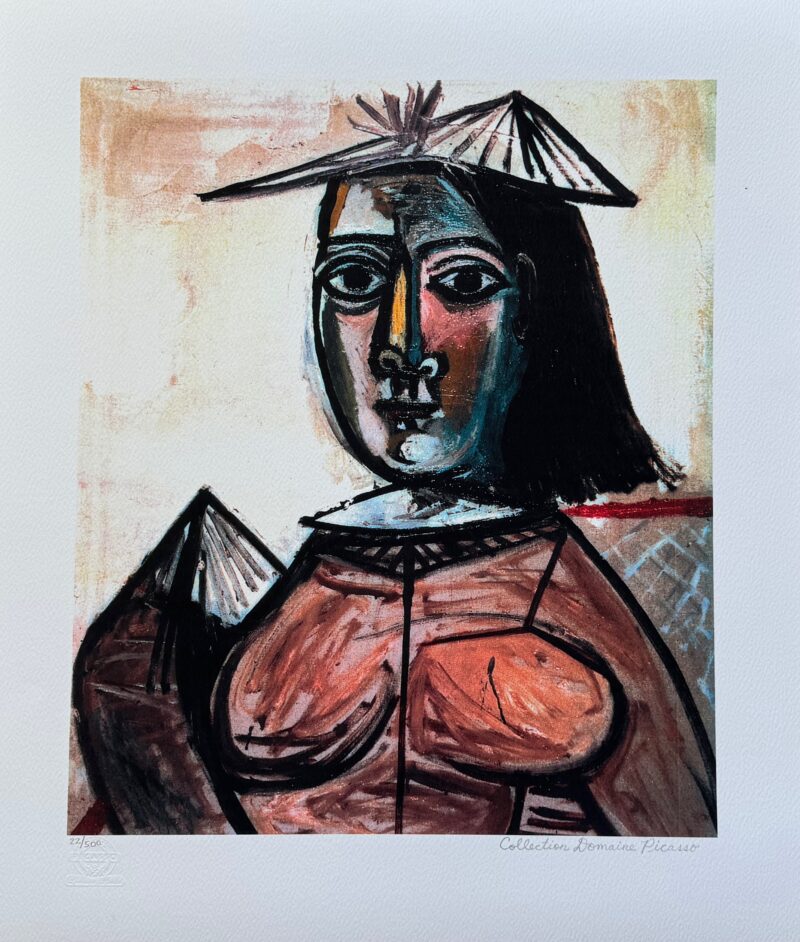 Pablo Picasso SEATED LADY FAN HAT Estate Signed Limited Edition Giclee 26 x 20