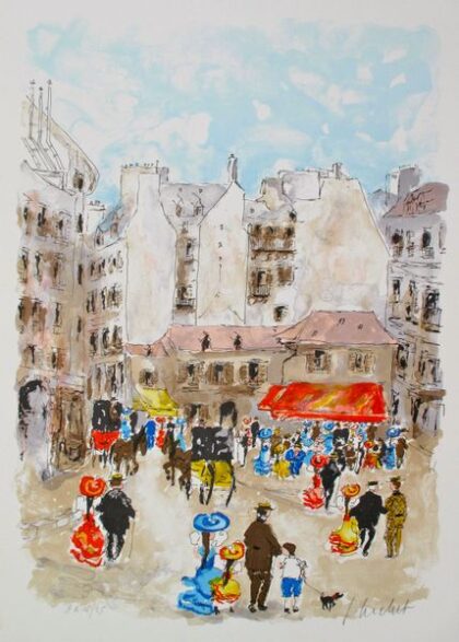 Urbain Huchet PARIS SCENE Hand Signed Limited Edition Lithograph