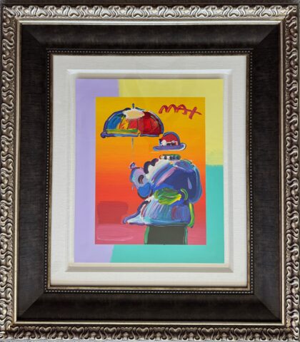 Peter Max UMBRELLA MAN 2015 Hand Signed Painted Serigraph COA Appraisal 32x 36