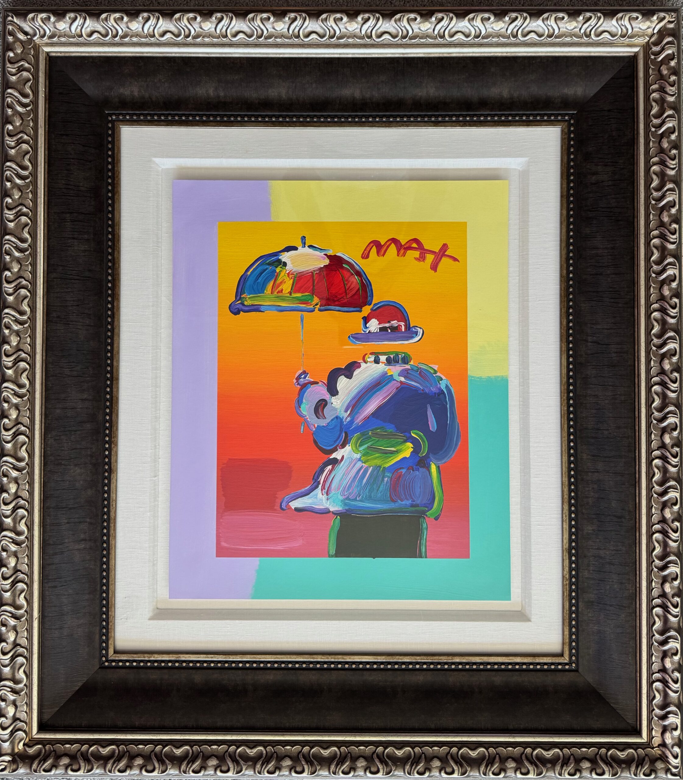 Peter Max UMBRELLA MAN 2015 Hand Signed Painted Serigraph COA Appraisal 32x 36