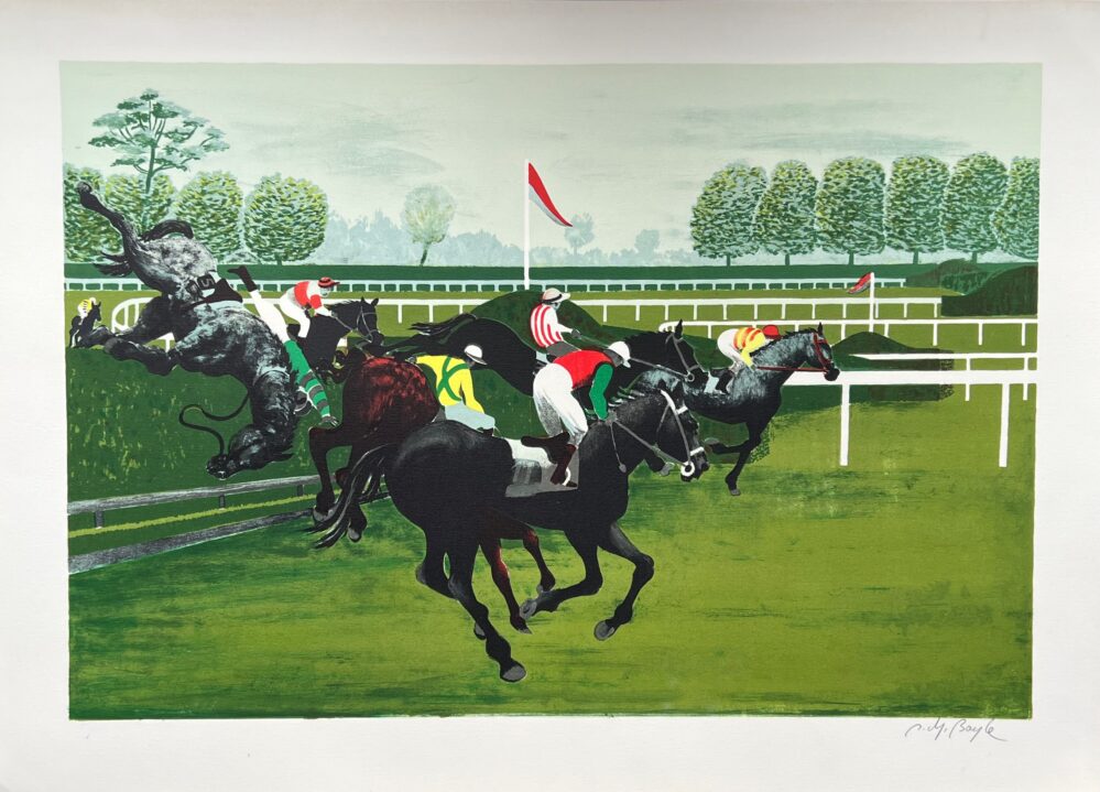 Pierre Charles Bayle THE STEEPLECHASE Hand Signed Lithograph Horse Racing Art