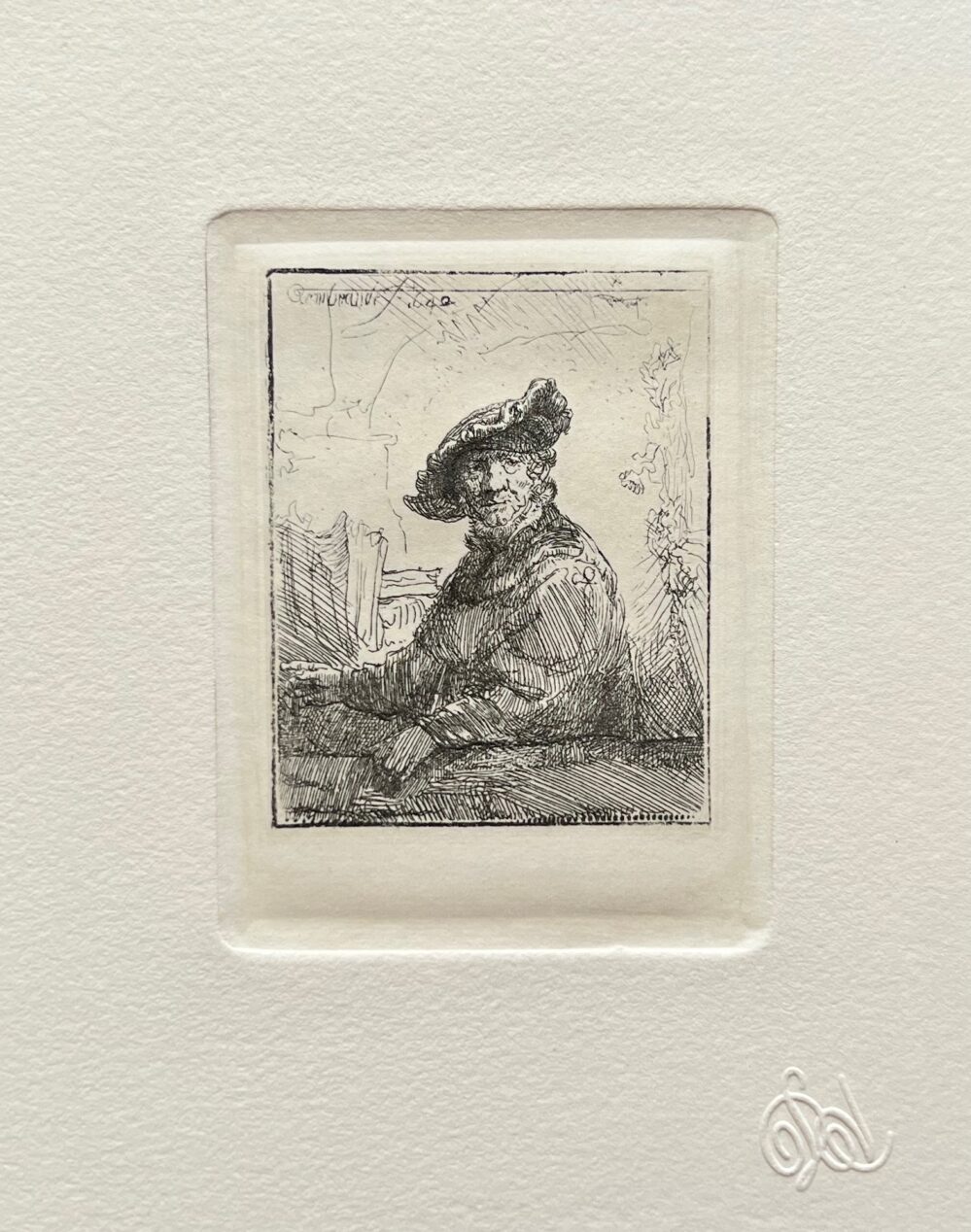 REMBRANDT MAN IN AN ARBOR Plate Signed Etching by Amand Durand