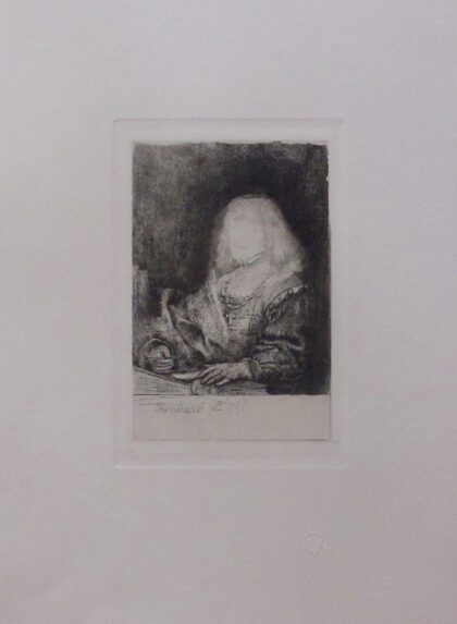 REMBRANDT "MAN AT A DESK WEARING A CROSS" Amand Durand Plate Signed Etching