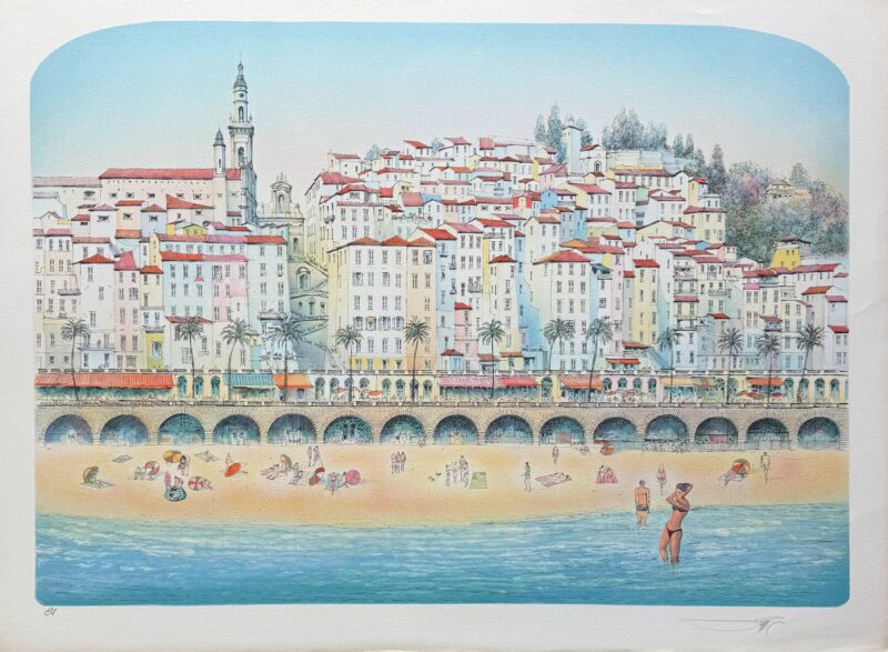 Rolf Rafflewski MENTON FRENCH RIVIERA Hand Signed Limited Edition Lithograph