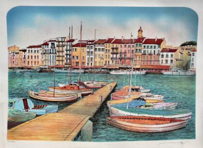 Rolf Rafflewski MENTON HARBOR Hand Signed Limited Edition Lithograph