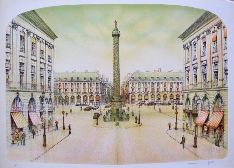 ROLF RAFFLEWSKI PARIS PLACE VENDOME Hand Signed Limited Edition Lithograph