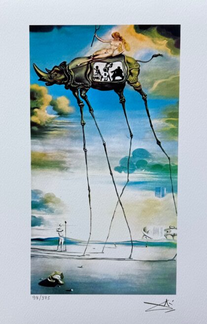 Salvador Dali CELESTIAL RIDE RHINO Facsimile Signed & Numbered Giclee 16 x 12