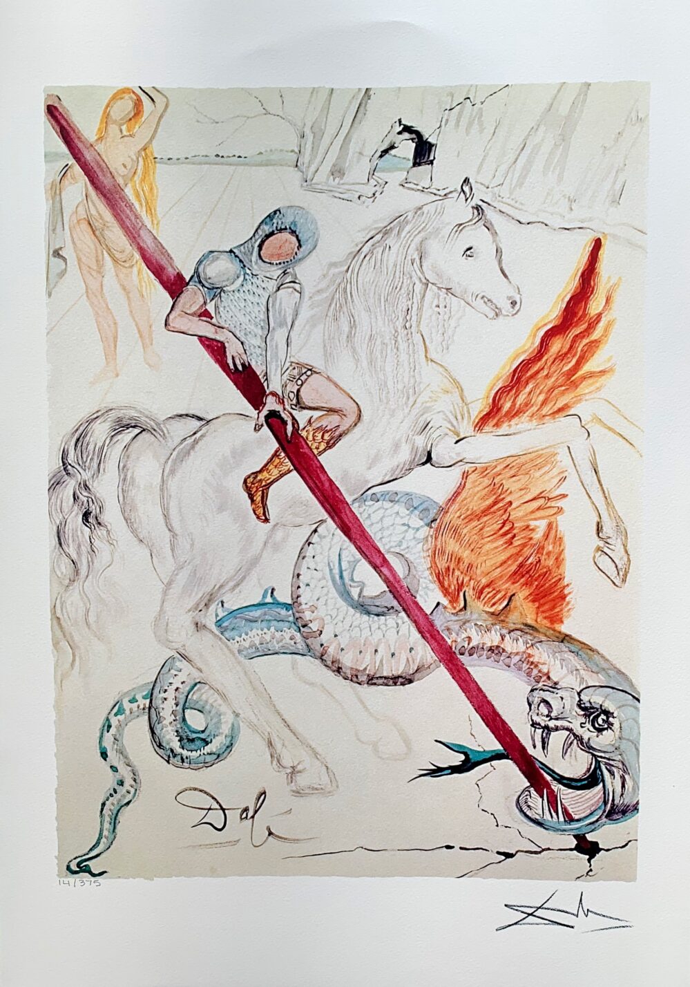 Salvador Dali ST GEORGE & THE DRAGON Facsimile Signed Limited Edition Large Giclee