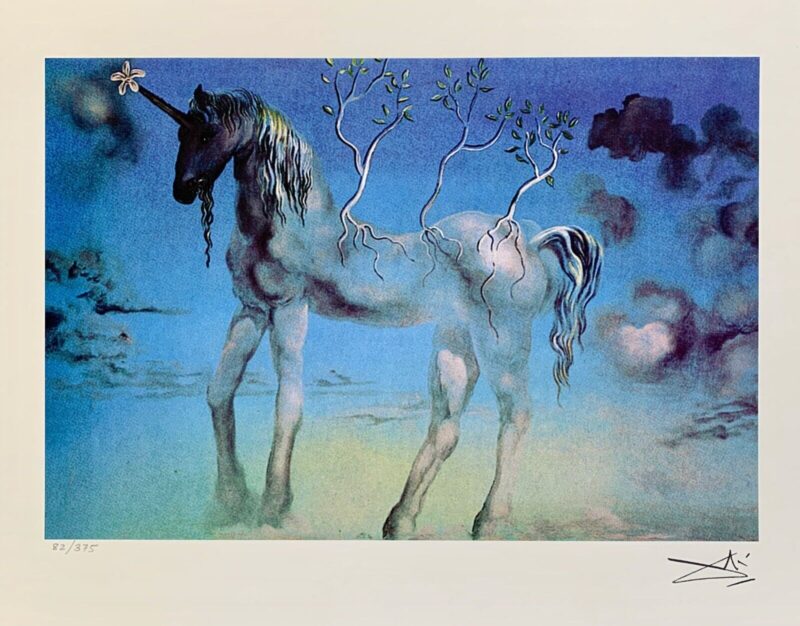 Salvador Dali THE HAPPY UNICORN Facsimile Signed & Numbered Giclee