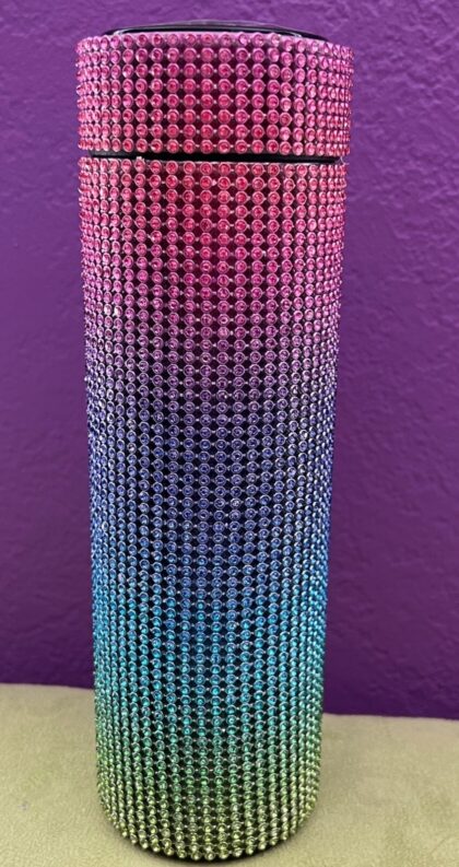 Swarovski Rainbow Crystal Rhinestone Water Bottle Cold Hot Insulated Steel 17oz