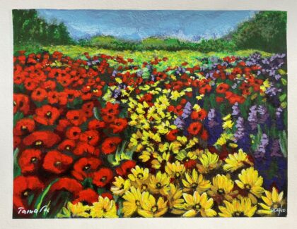 Tamara Spolianski FLOWER LANDSCAPE I Hand Signed Embellished Serigraph