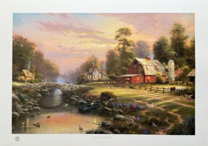 Thomas Kinkade SUNSET AT RIVERBEND FARM Hand Signed L/E Lithograph 18" x 27"