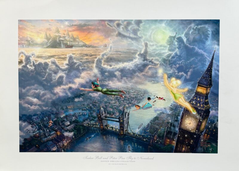 Thomas Kinkade TINKER BELL PETER PAN FLYING TO NEVERLAND Hand Signed Lithograph 12" x 18"