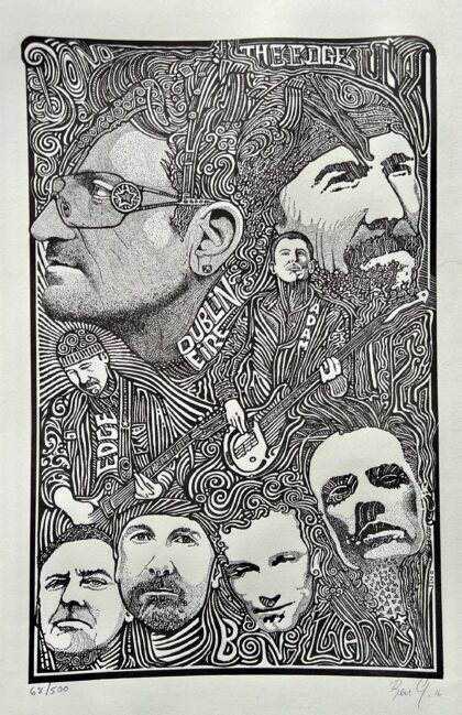 U2 BONO Psychedelic Hand Signed Posterography Letterpress ART Music Band