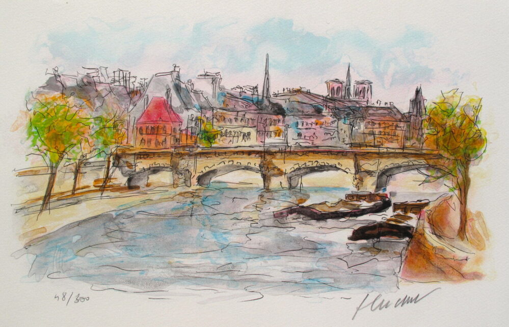 Urbain Huchet PONT NEUF Hand Signed Limited Edition Lithograph