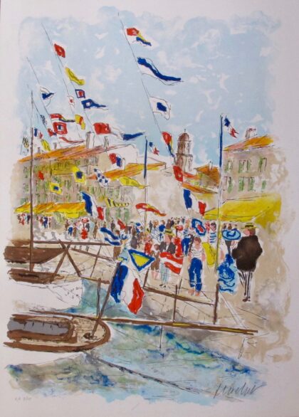 Urbain Huchet VOILIERS a SAINT TROPEZ Hand Signed Limited Edition Lithograph