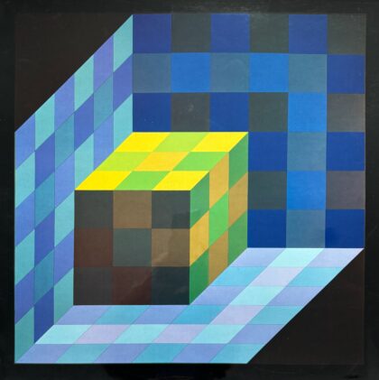 VICTOR VASARELY 1968 Heliogravure Print Art 16.5 x 16.5' TRIDIM-C