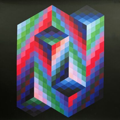 VICTOR VASARELY 1970 Heliogravure Print Art 16.5" x 16.5" VAAR