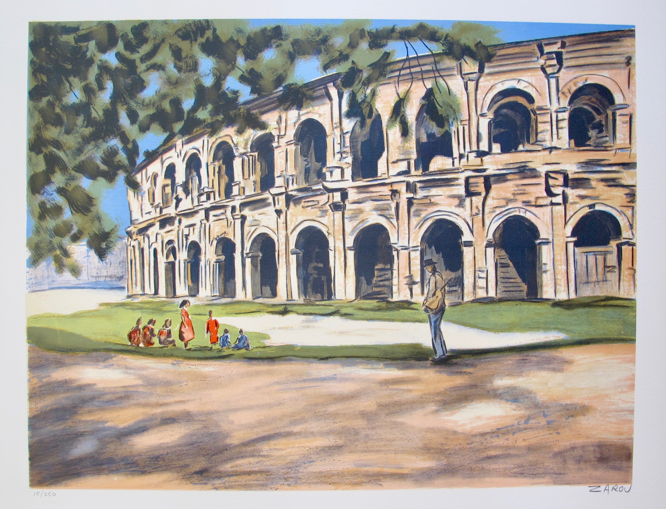 VICTOR ZAROU Colosseum Hand Signed Limited Edition Lithograph French Art
